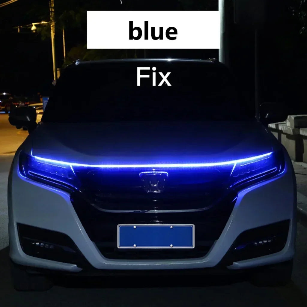 إضاءة LED نهارية للسيارة DRL مع ضوء إشارة الانعطاف، شريط إضاءة تزييني لغطاء محرك السيارة مع مسح بدء تشغيل ديناميكي متوهج 12 فولت