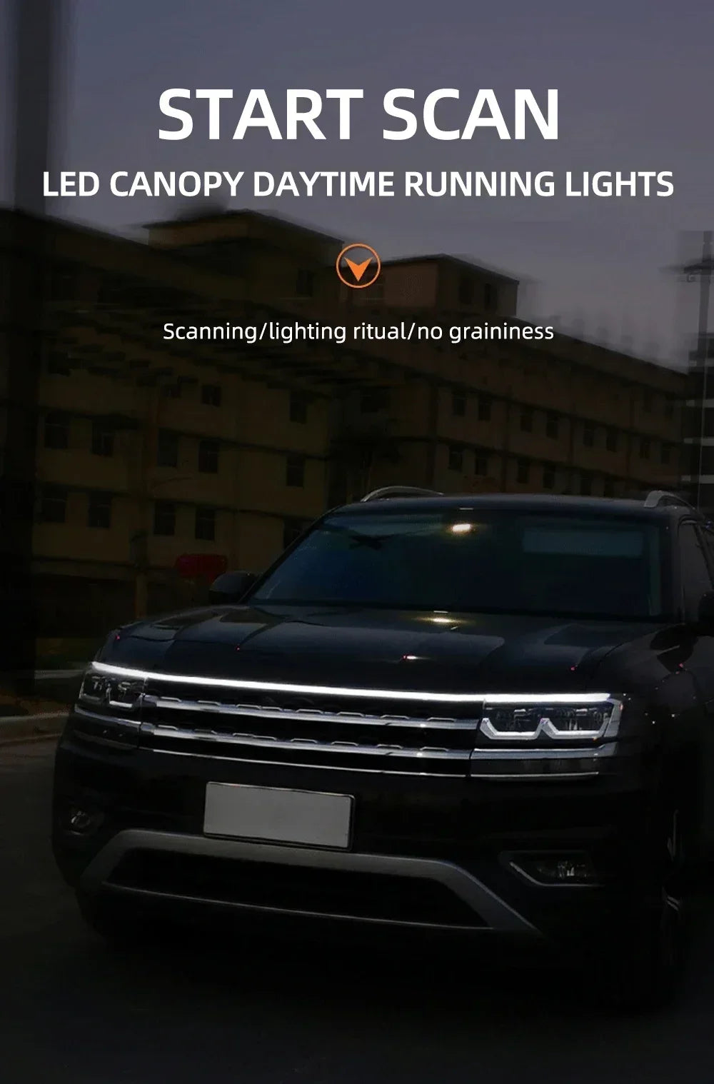 إضاءة LED نهارية للسيارة DRL مع ضوء إشارة الانعطاف، شريط إضاءة تزييني لغطاء محرك السيارة مع مسح بدء تشغيل ديناميكي متوهج 12 فولت