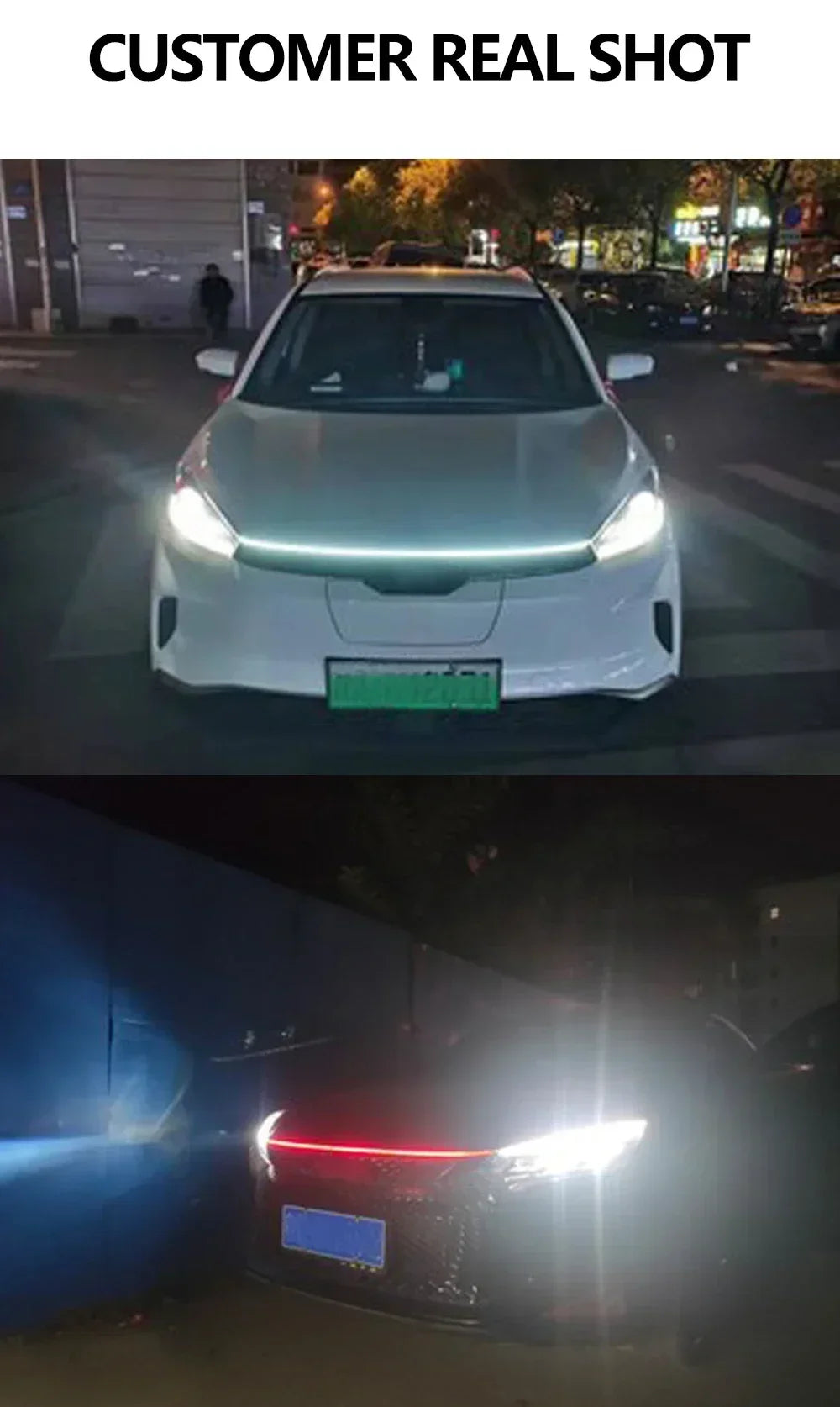 إضاءة LED نهارية للسيارة DRL مع ضوء إشارة الانعطاف، شريط إضاءة تزييني لغطاء محرك السيارة مع مسح بدء تشغيل ديناميكي متوهج 12 فولت