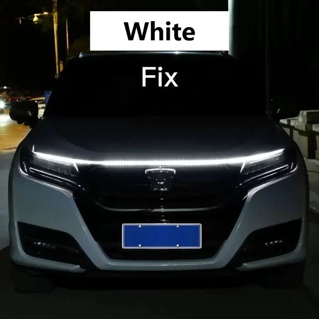 إضاءة LED نهارية للسيارة DRL مع ضوء إشارة الانعطاف، شريط إضاءة تزييني لغطاء محرك السيارة مع مسح بدء تشغيل ديناميكي متوهج 12 فولت