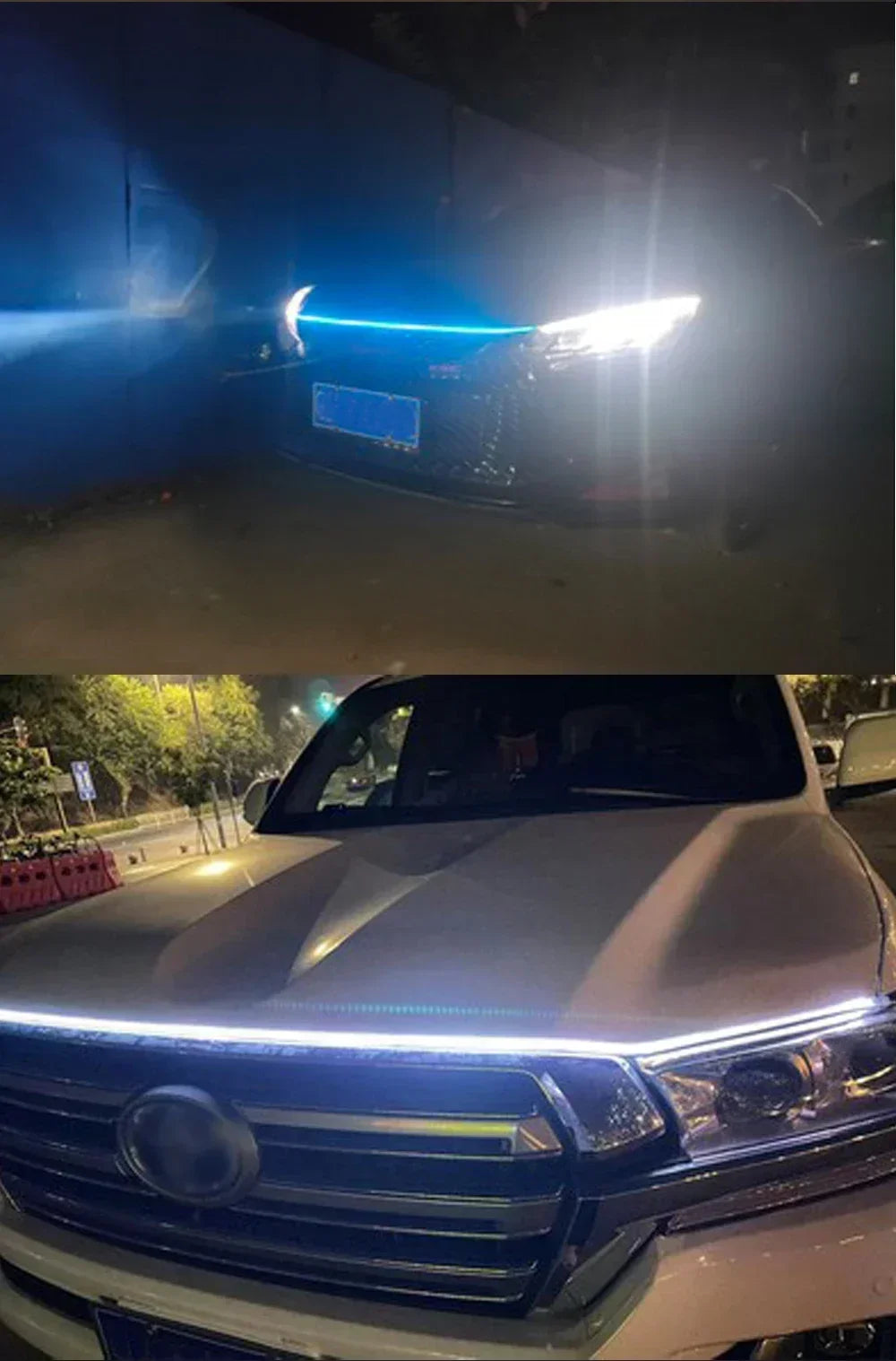 إضاءة LED نهارية للسيارة DRL مع ضوء إشارة الانعطاف، شريط إضاءة تزييني لغطاء محرك السيارة مع مسح بدء تشغيل ديناميكي متوهج 12 فولت