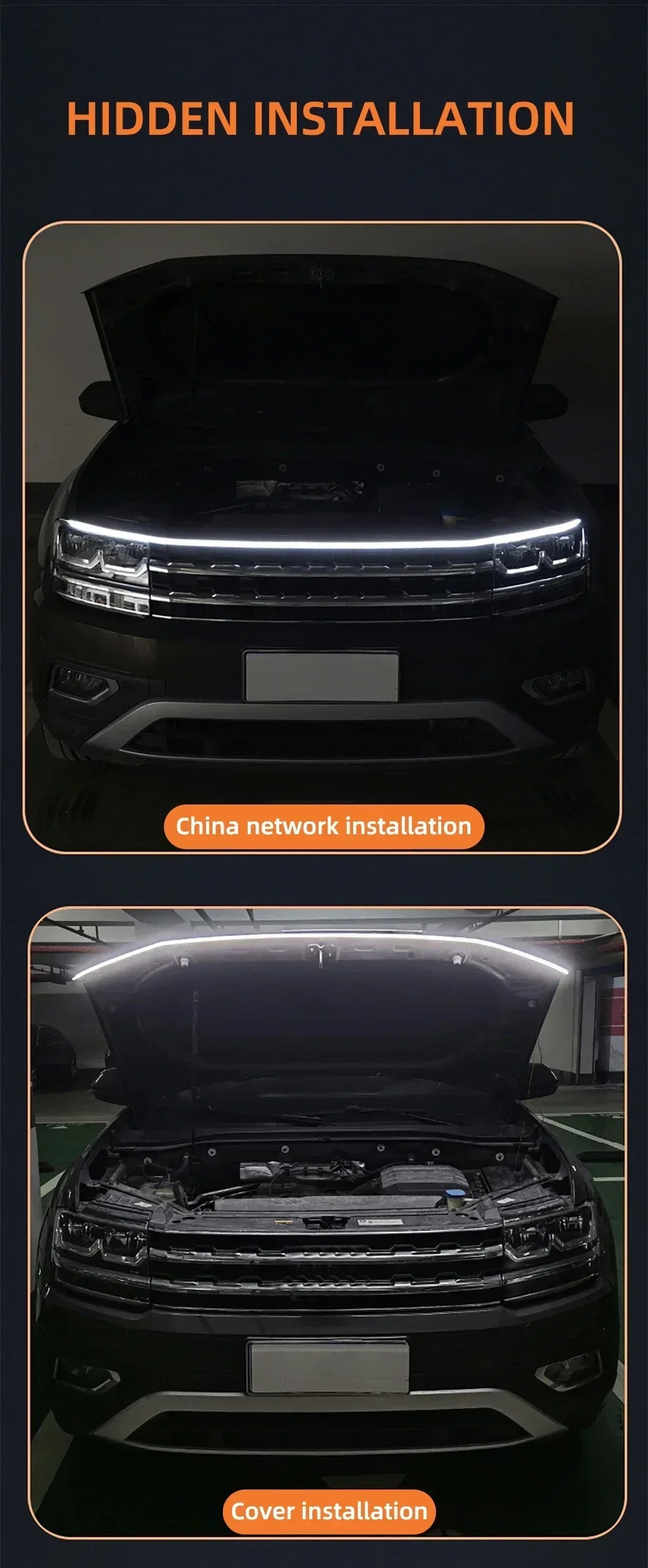 إضاءة LED نهارية للسيارة DRL مع ضوء إشارة الانعطاف، شريط إضاءة تزييني لغطاء محرك السيارة مع مسح بدء تشغيل ديناميكي متوهج 12 فولت