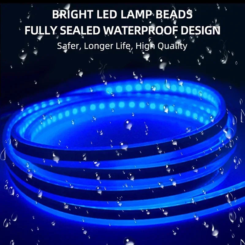 إضاءة LED نهارية للسيارة DRL مع ضوء إشارة الانعطاف، شريط إضاءة تزييني لغطاء محرك السيارة مع مسح بدء تشغيل ديناميكي متوهج 12 فولت