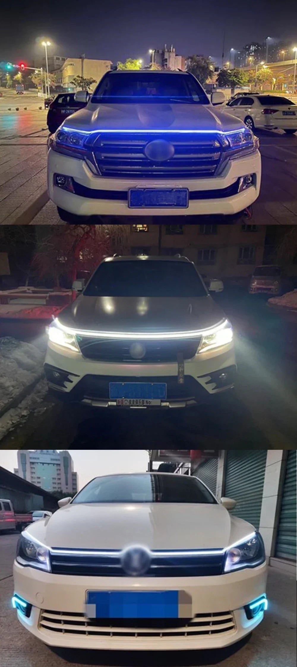 إضاءة LED نهارية للسيارة DRL مع ضوء إشارة الانعطاف، شريط إضاءة تزييني لغطاء محرك السيارة مع مسح بدء تشغيل ديناميكي متوهج 12 فولت